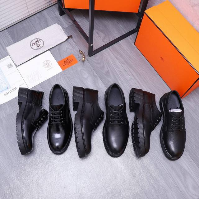 商品商标：Hermes 爱马仕 商务皮鞋 正码码数: 39-44 38.45.46订做 商品材料：精选优质牛皮鞋面 水染牛皮内里 原版大底